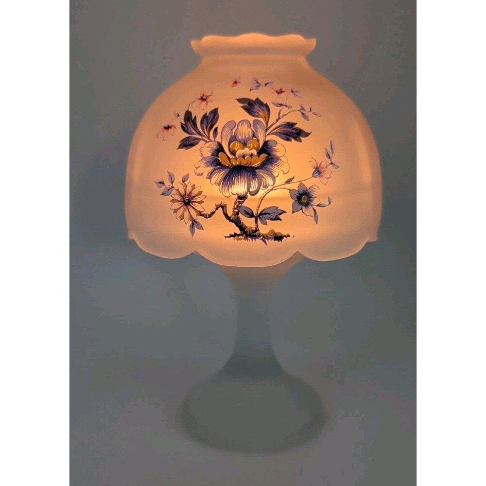 VTG Westmoreland Frosted Satin fairy light lamp FLORAL BOQUET Blue COMPLETE